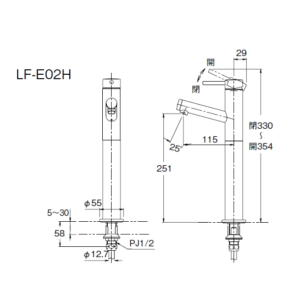 シングルレバー単水栓(排水栓なし) eモダン ＜LF-E02H/SA＞[LIXIL(INAX